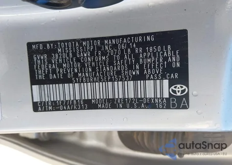2014 Toyota Corolla Le Plus from USA, damaged, VIN 5YFBURHE5EP157537